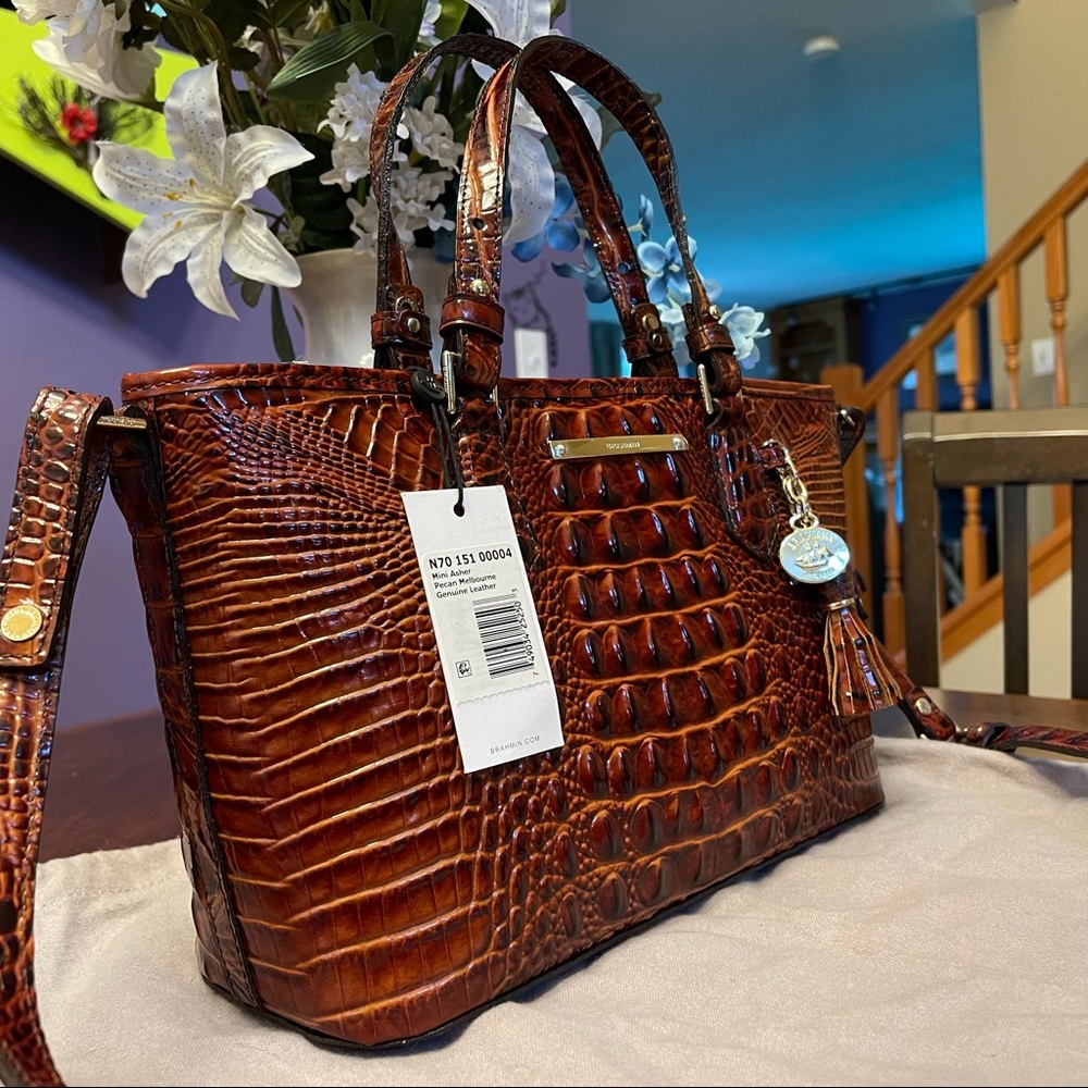 CLASSIC COLOR! NWT Brahmin Pecan Mini Asher Satchel Bag